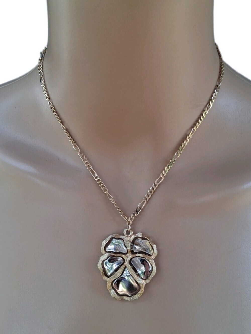 VTG Champagne Gold Mixed Metal Inlay Abstract Brutalist Statement Necklace